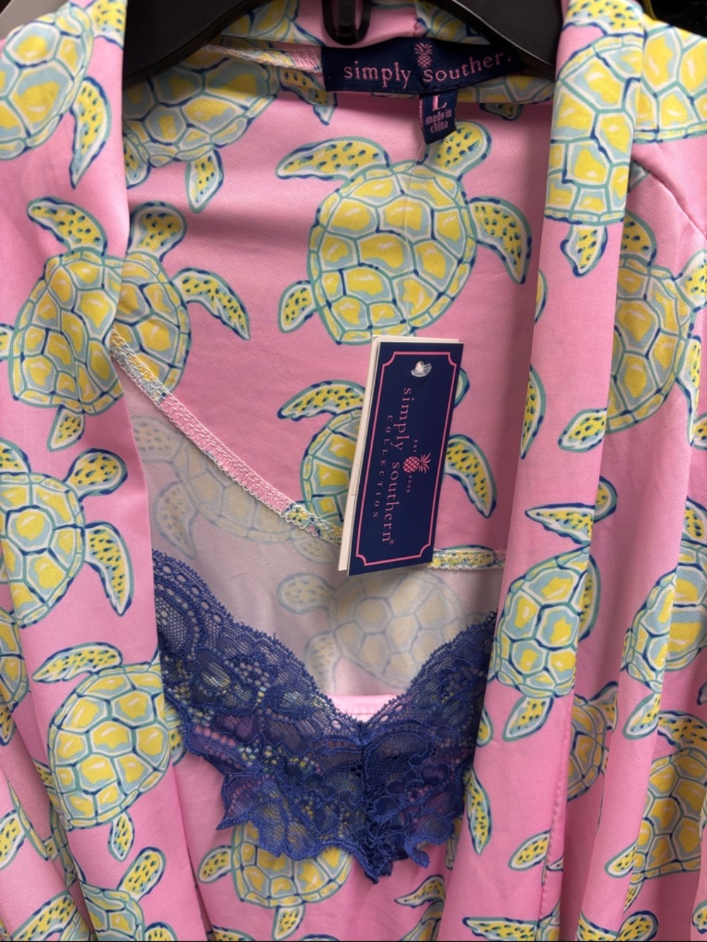 Simply Southern Pink Turtle Print Night Gown & Robe with Tie Waist New Large - Picture 2 of 4